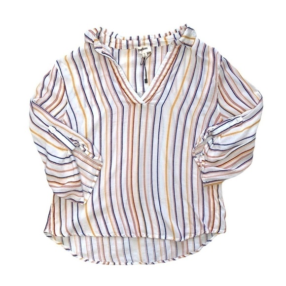 Dizzire 3/4 Sleeve Soft Multicolored Stripe Flowy V-Neck Blouse Size Small - Picture 10 of 14